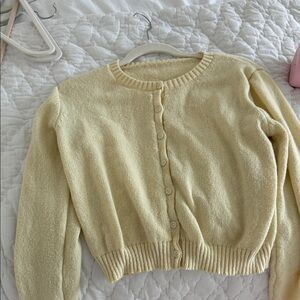 Soft Yellow Button-Up Knit Cardigan